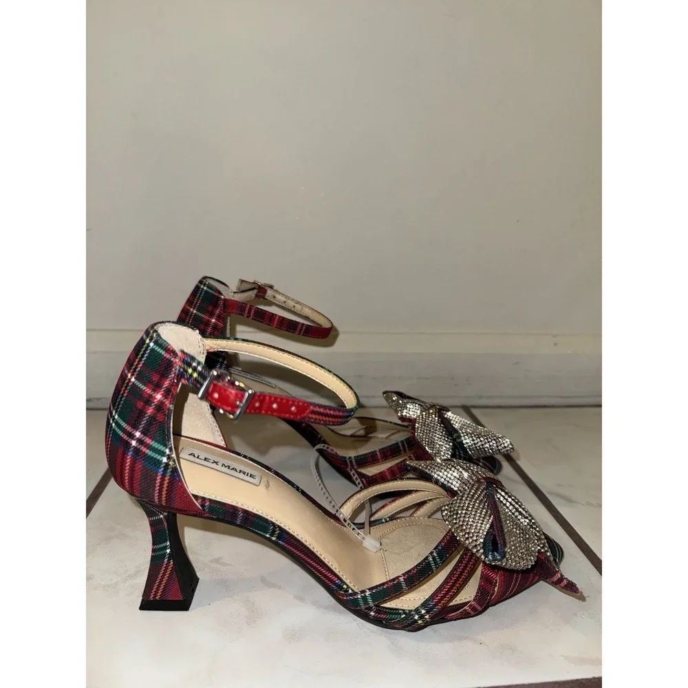 NWOB‎ Alex Marie Carmela Plaid Rhinestone Bow Ankle Strap Dress Pumps Size 5M